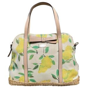Kate Spade Capri Espadrille Painterly Lemon Maise Linen Jute & Rattan Satchel